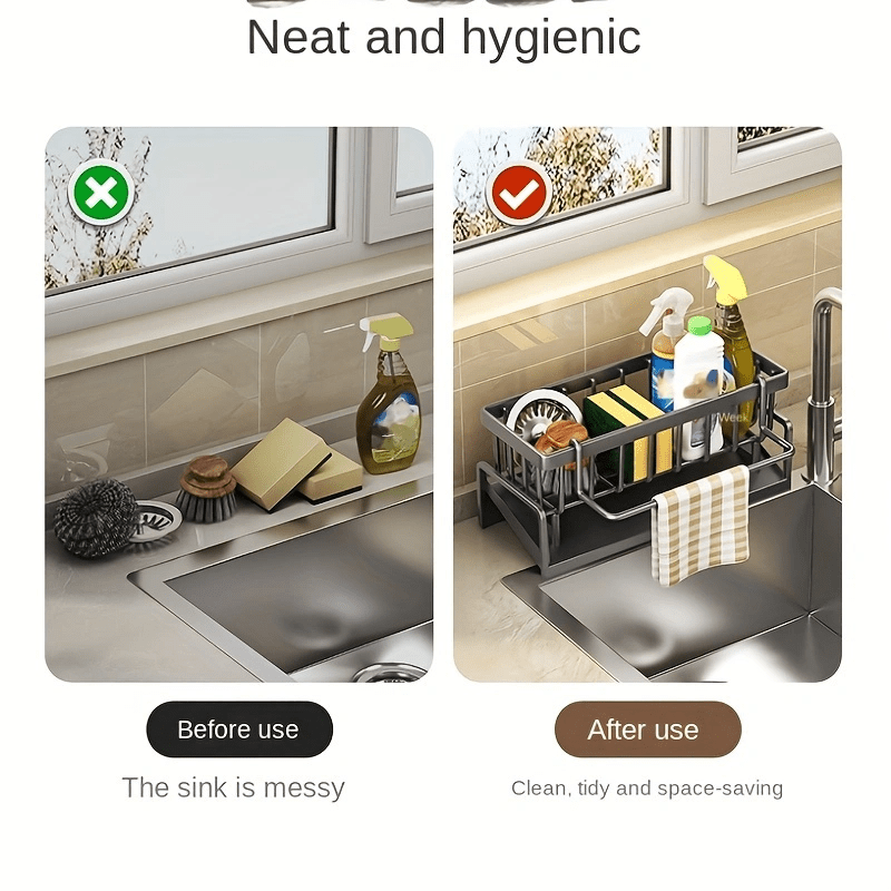 Sink Caddy with Drain Rack and Dishcloth Holder for Kitchen Counter