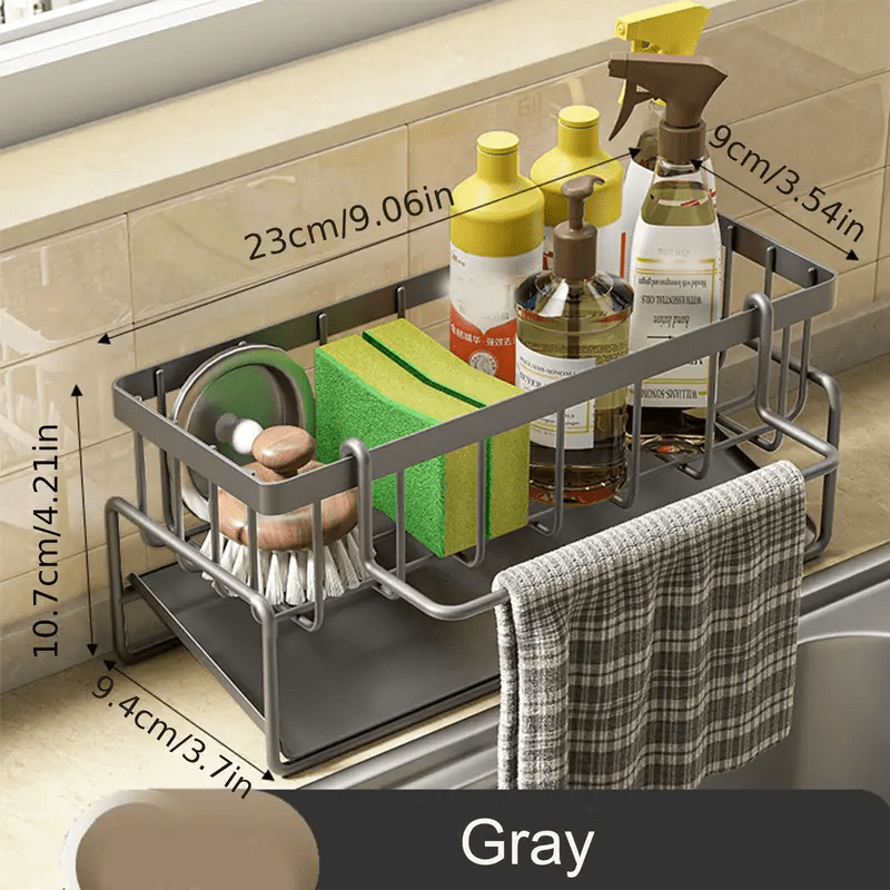 Sink Caddy with Drain Rack and Dishcloth Holder for Kitchen Counter