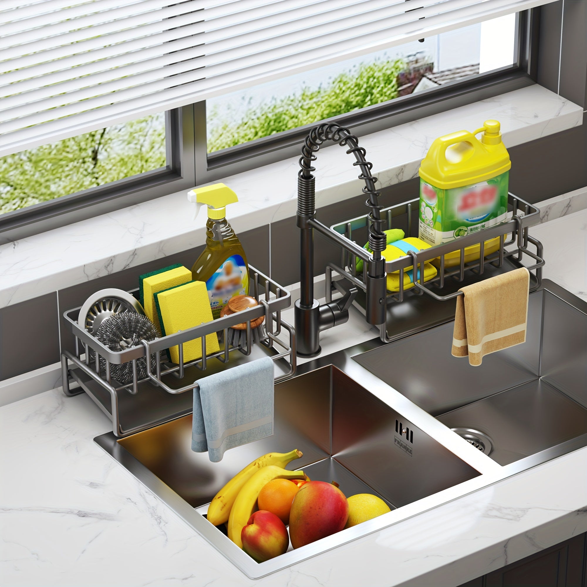 Sink Caddy with Drain Rack and Dishcloth Holder for Kitchen Counter