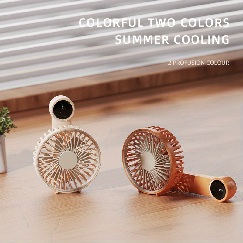 Small Handheld USB Fan with Adjustable Speeds Digital Display Long Battery