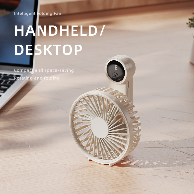 Small Handheld USB Fan with Adjustable Speeds Digital Display Long Battery