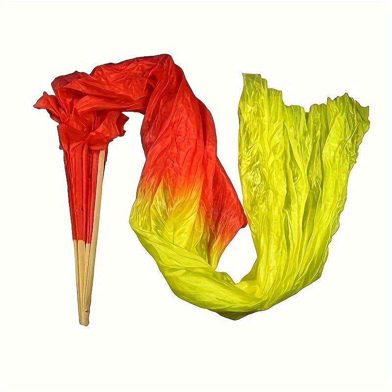 Silk Dance Fan with Tri-Color Gradient Long Chinese Yangge Fan for Performance and Decor