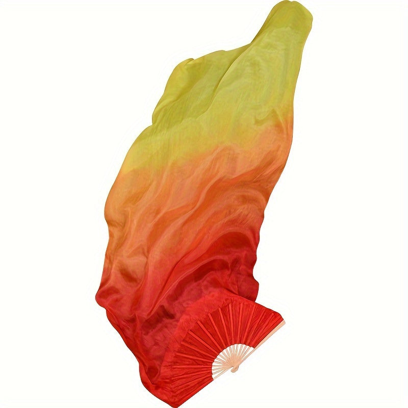 Silk Dance Fan with Tri-Color Gradient Long Chinese Yangge Fan for Performance and Decor