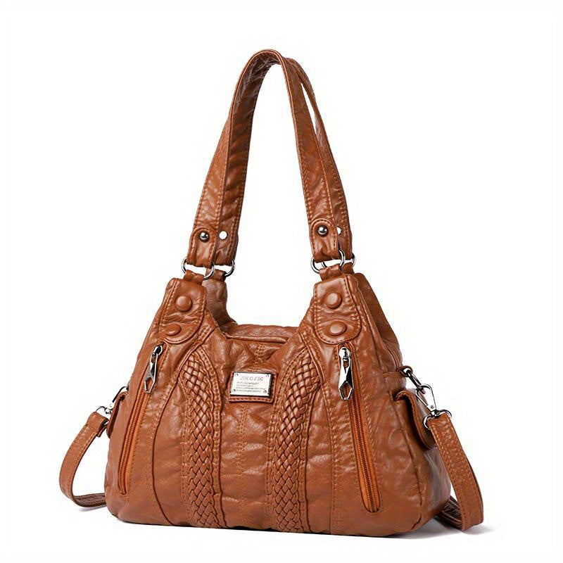 Women's PU Leather Handbag with Multiple Pockets Casual Shoulder Bag Crossbody Purse