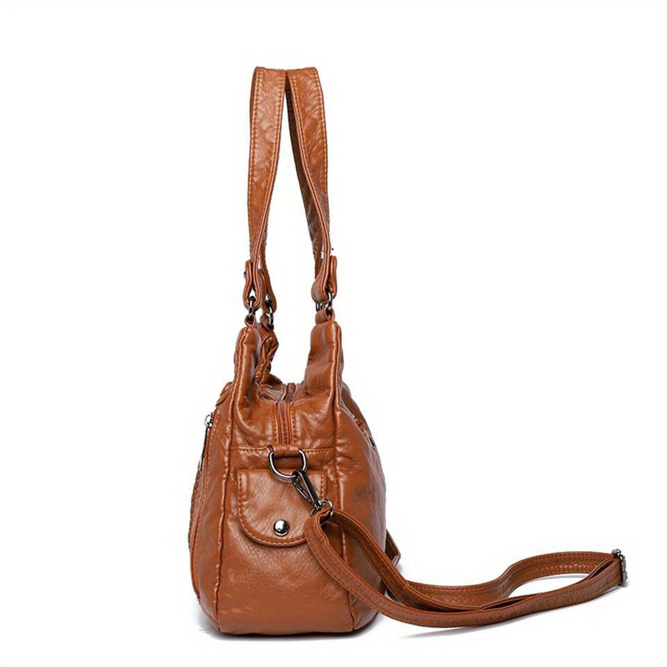 Women's PU Leather Handbag with Multiple Pockets Casual Shoulder Bag Crossbody Purse