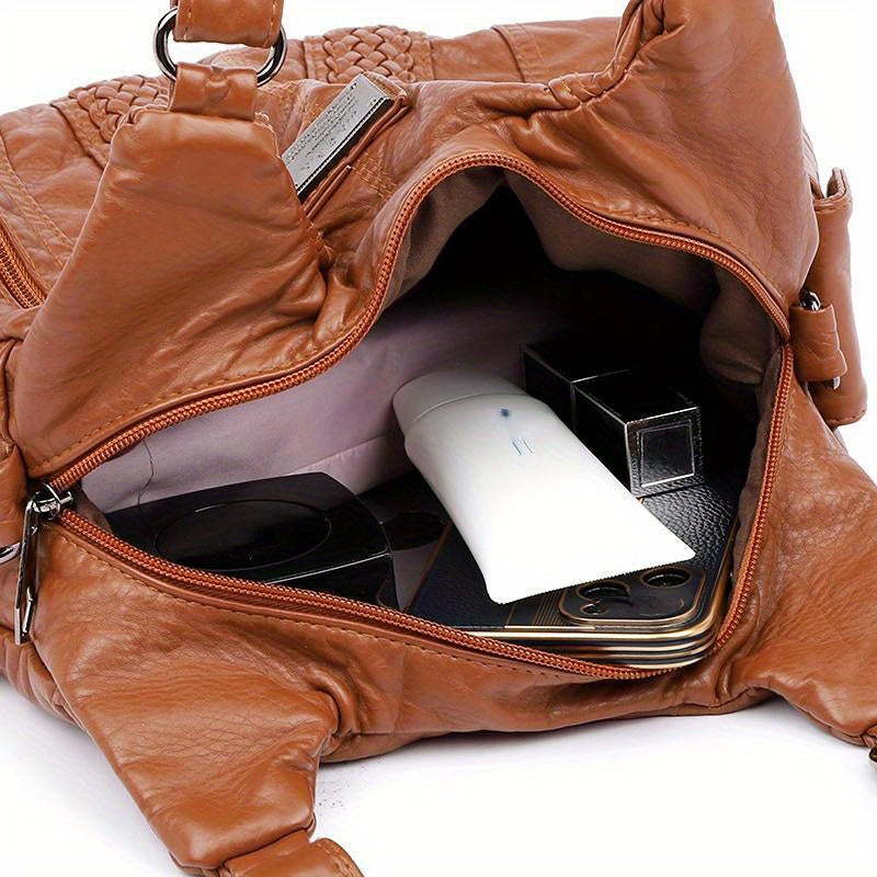 Women's PU Leather Handbag with Multiple Pockets Casual Shoulder Bag Crossbody Purse