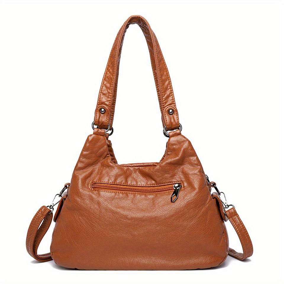 Women's PU Leather Handbag with Multiple Pockets Casual Shoulder Bag Crossbody Purse