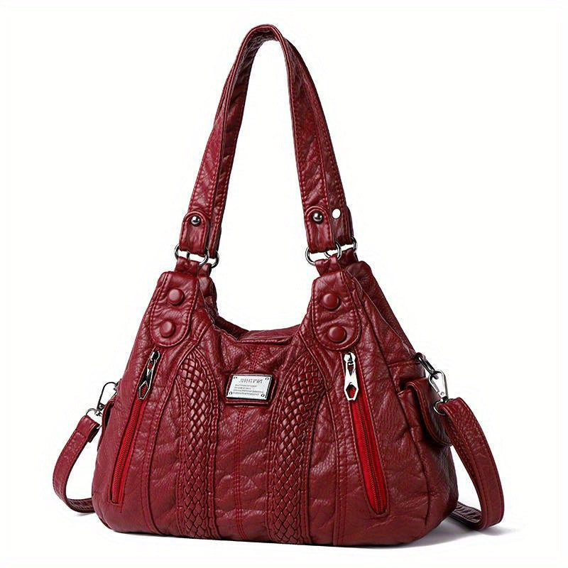 Women's PU Leather Handbag with Multiple Pockets Casual Shoulder Bag Crossbody Purse