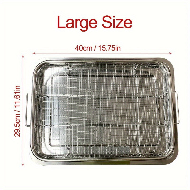 2-Piece Stainless Steel Air Fryer Oven Set with Crisper Tray and Baking Pan
