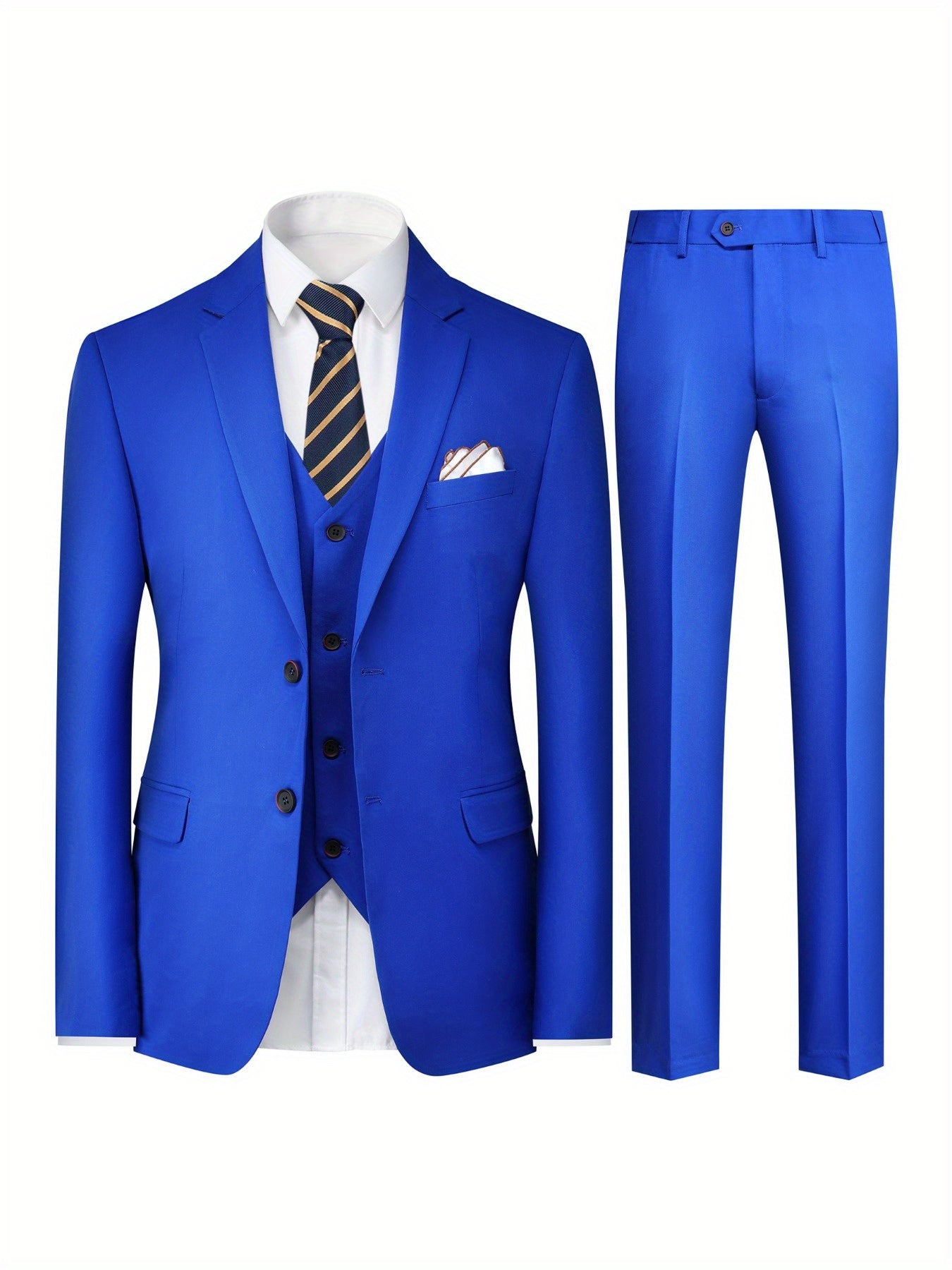 Men's Business Suit Three-Piece Solid Color Polyester Regular Fit All Seasons