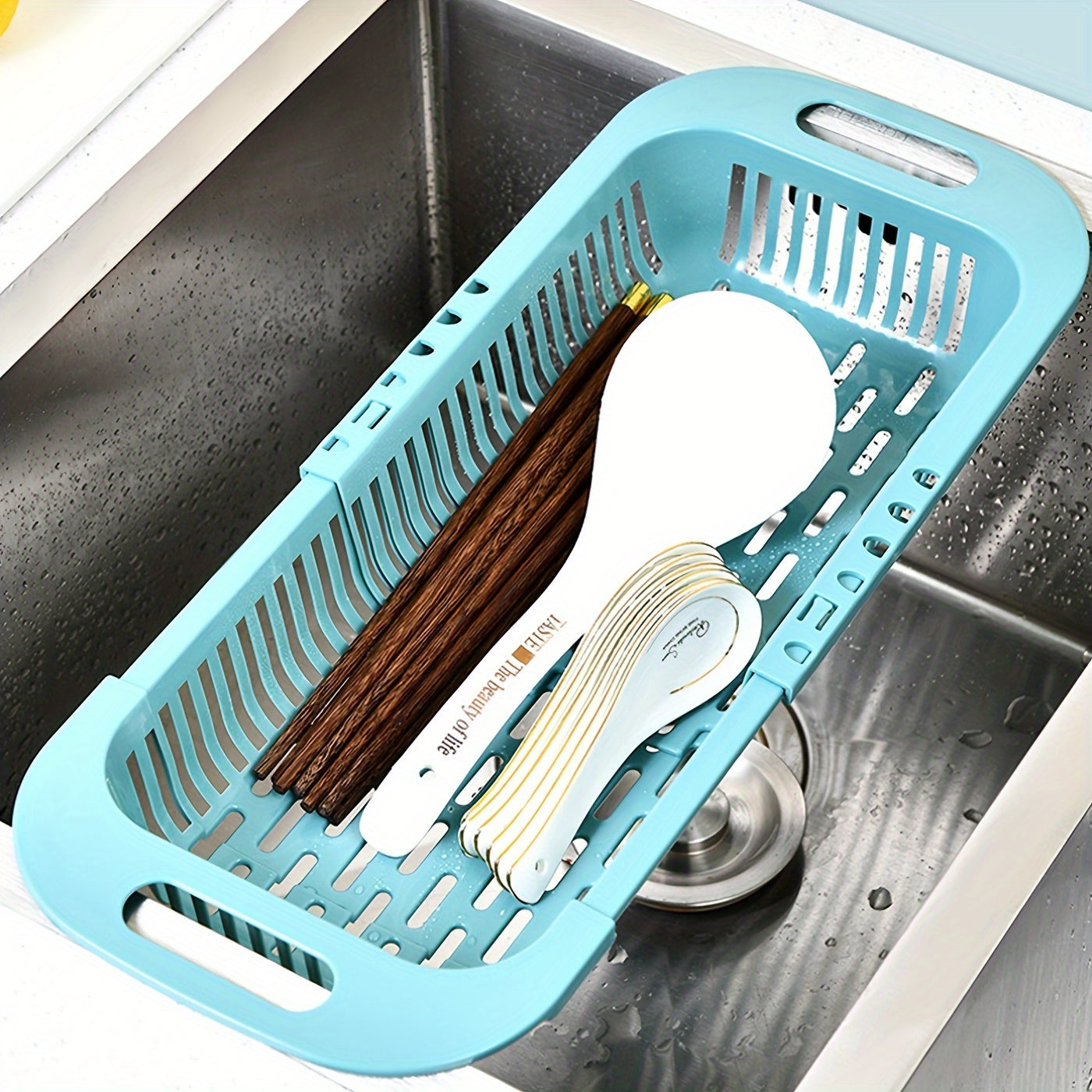 Expandable Plastic Dish Drainer Basket for Kitchen Sink Organizer