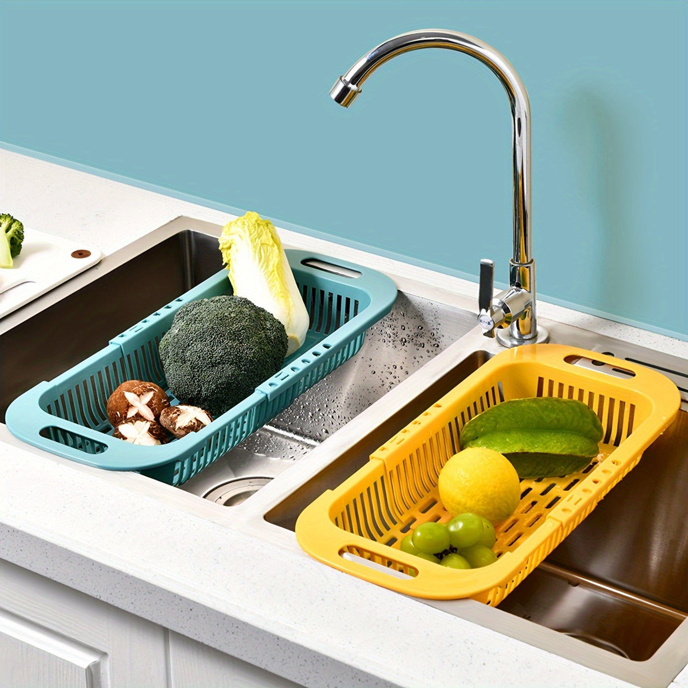 Expandable Plastic Dish Drainer Basket for Kitchen Sink Organizer