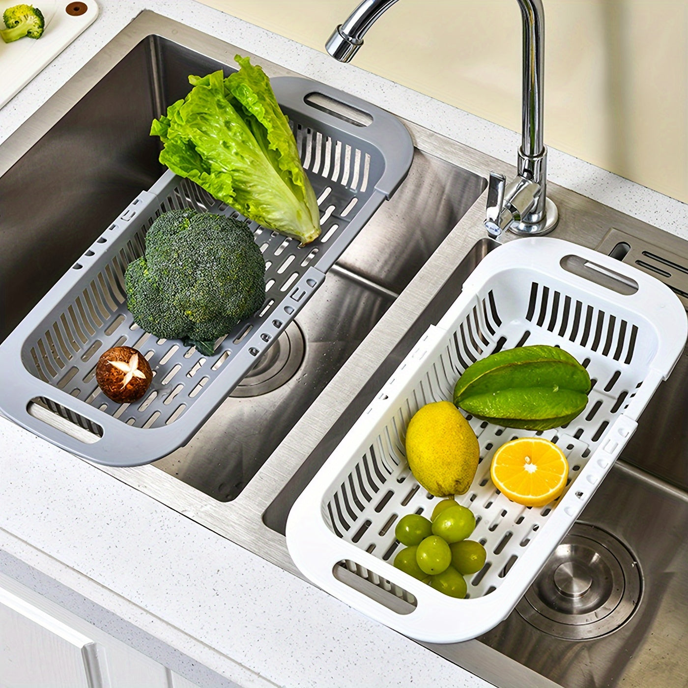 Expandable Plastic Dish Drainer Basket for Kitchen Sink Organizer
