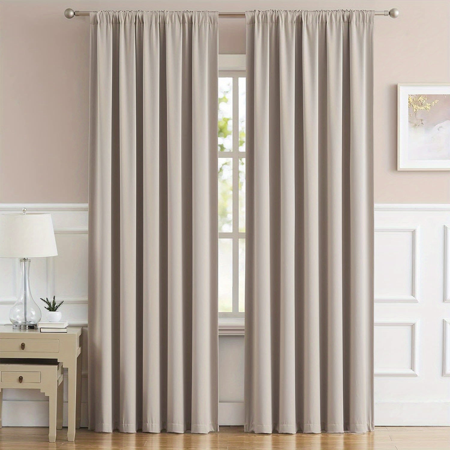 Cream and Black Thermal Insulated Blackout Curtains with Two Panels