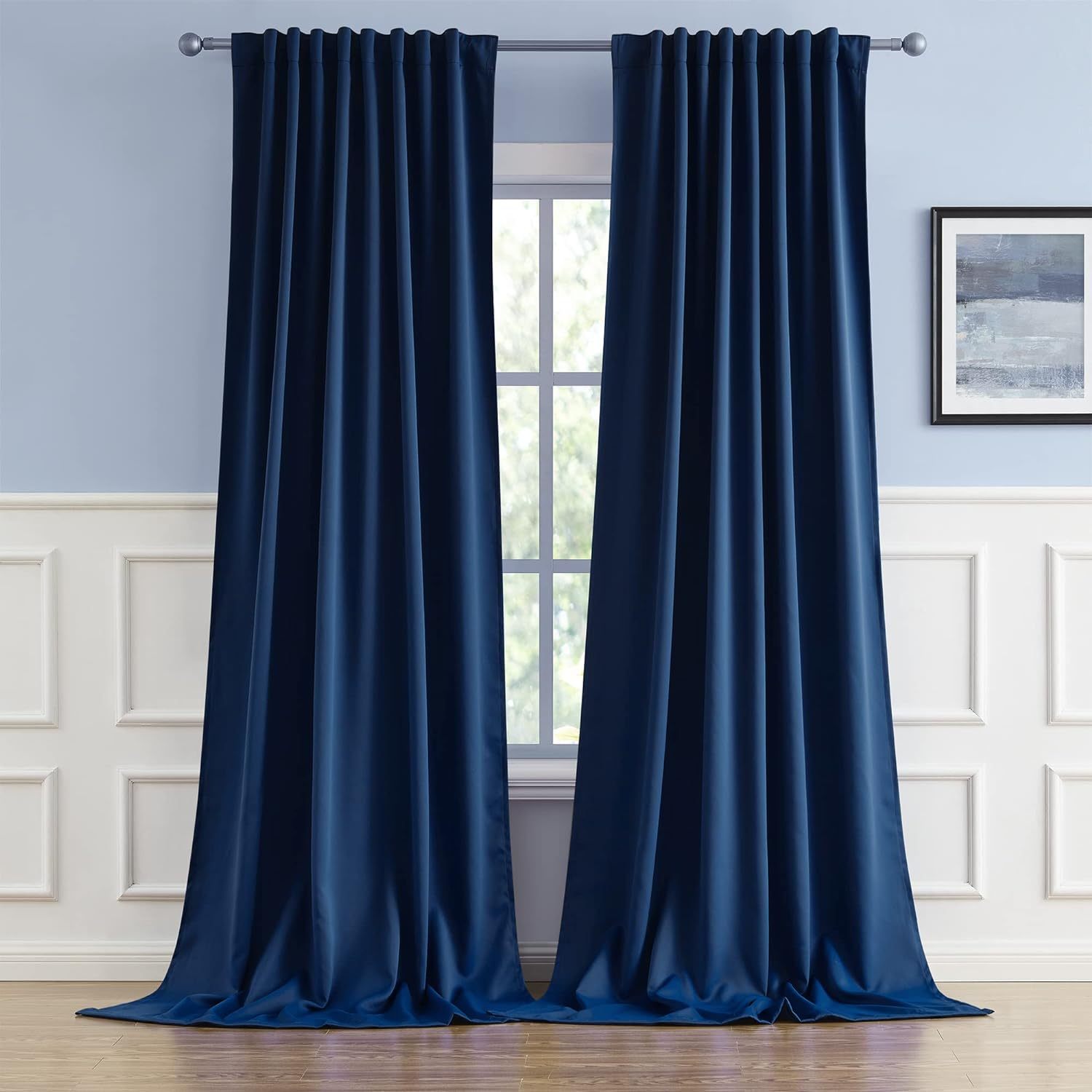 Cream and Black Thermal Insulated Blackout Curtains with Two Panels