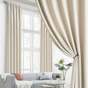 Cream and Black Thermal Insulated Blackout Curtains with Two Panels
