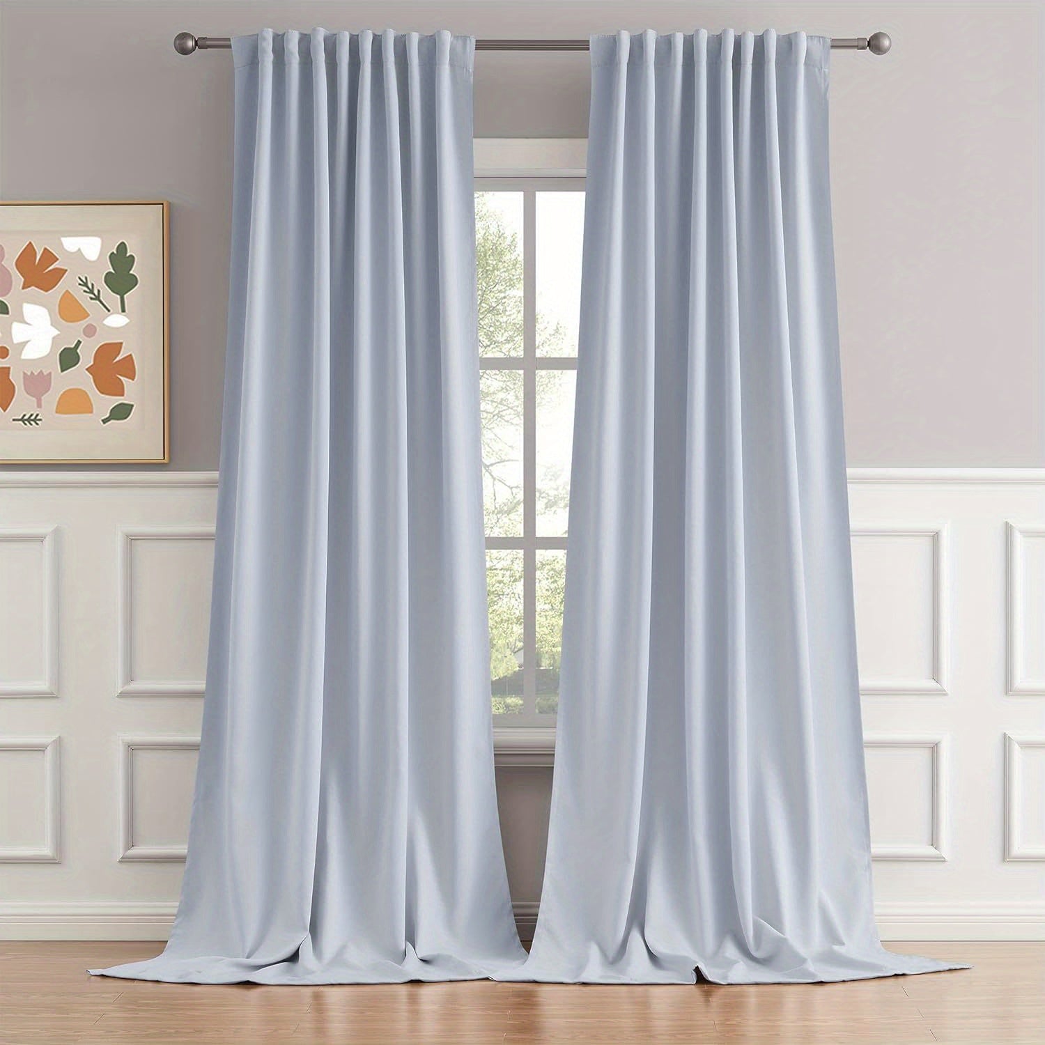 Cream and Black Thermal Insulated Blackout Curtains with Two Panels