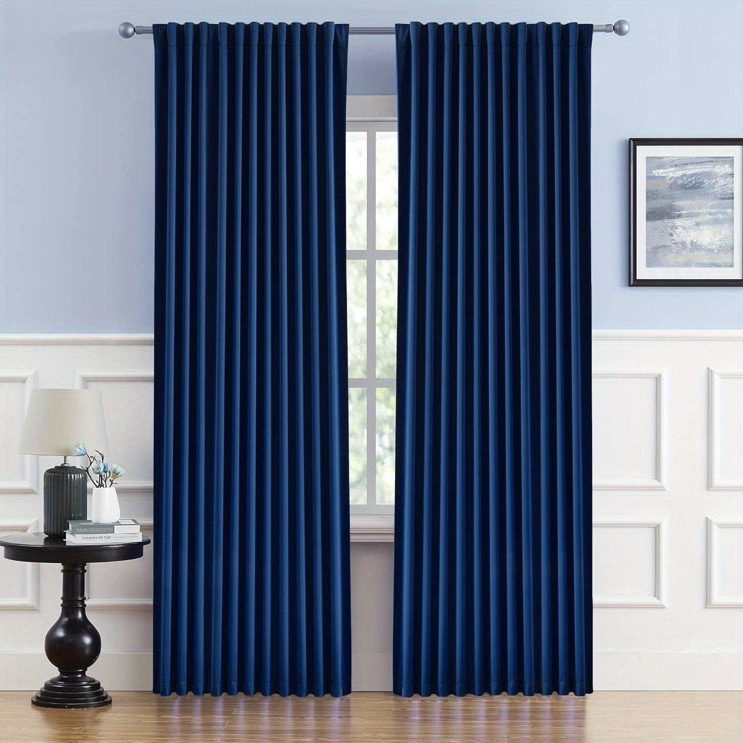 Cream and Black Thermal Insulated Blackout Curtains with Two Panels