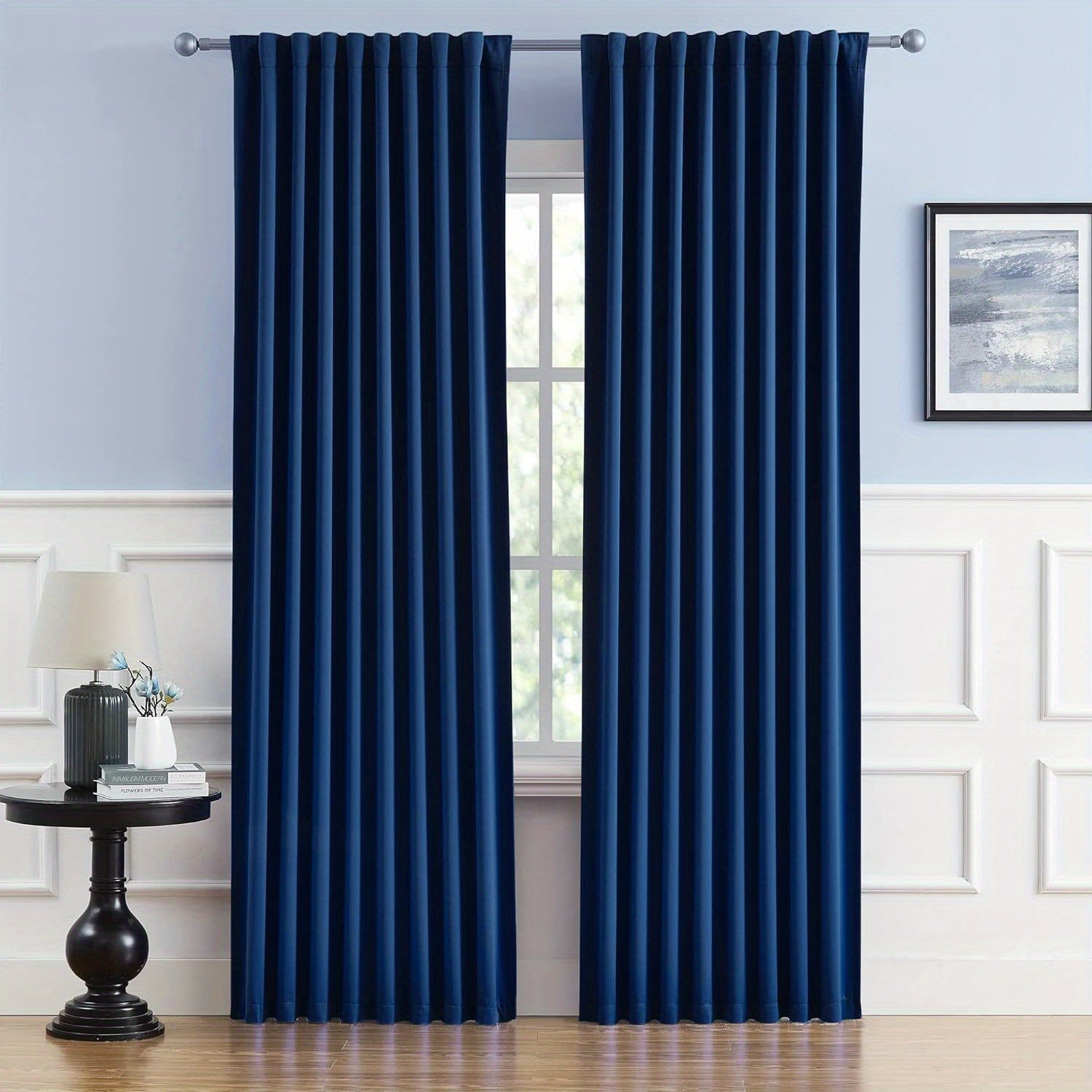 Cream and Black Thermal Insulated Blackout Curtains with Two Panels