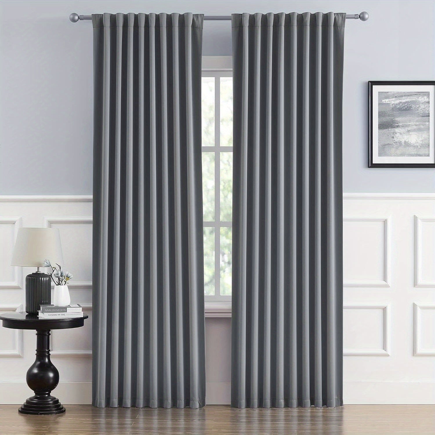 Cream and Black Thermal Insulated Blackout Curtains with Two Panels