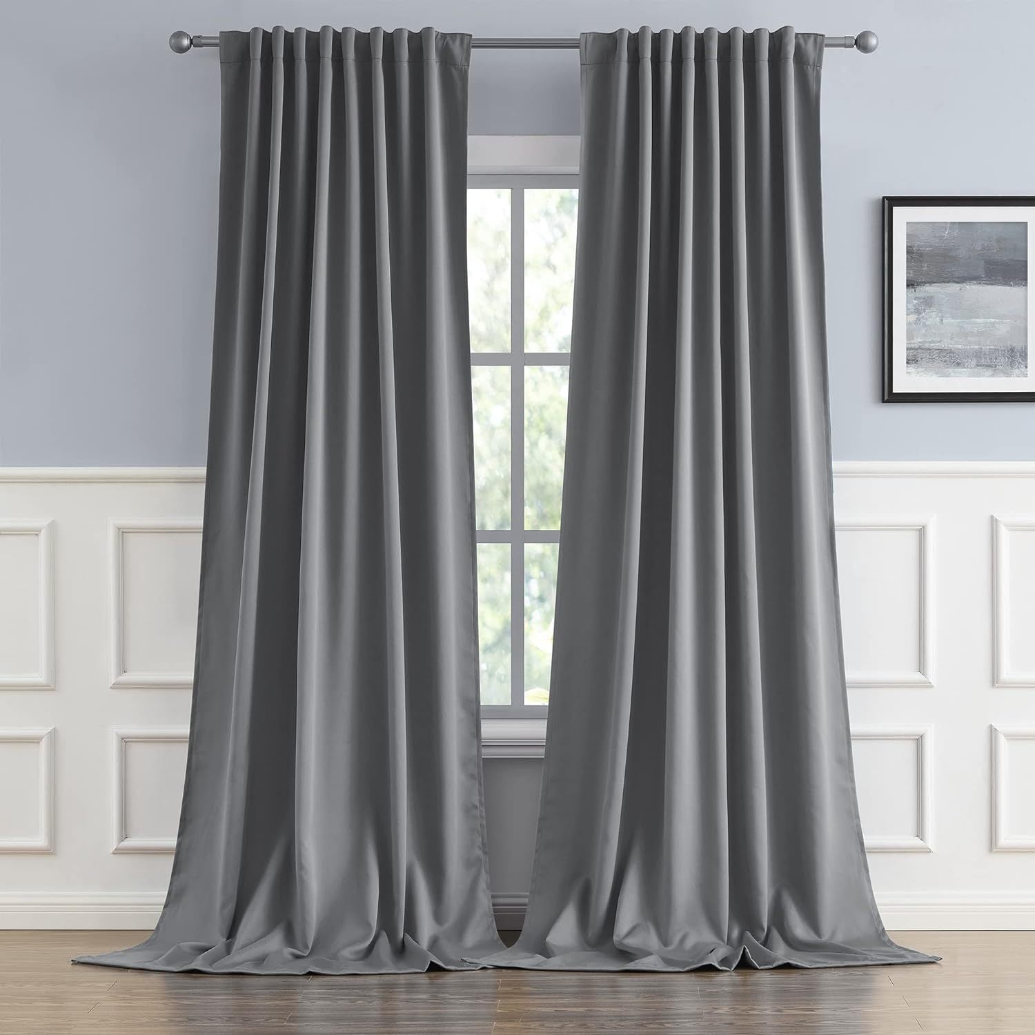 Cream and Black Thermal Insulated Blackout Curtains with Two Panels