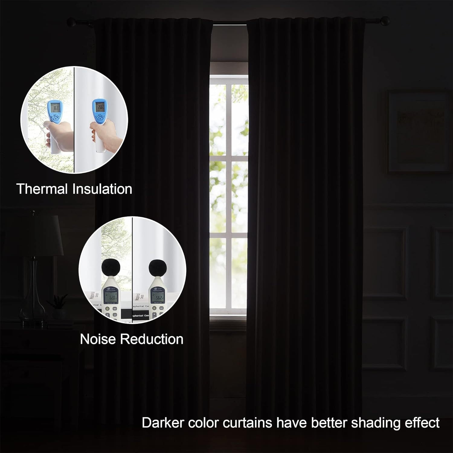 Cream and Black Thermal Insulated Blackout Curtains with Two Panels