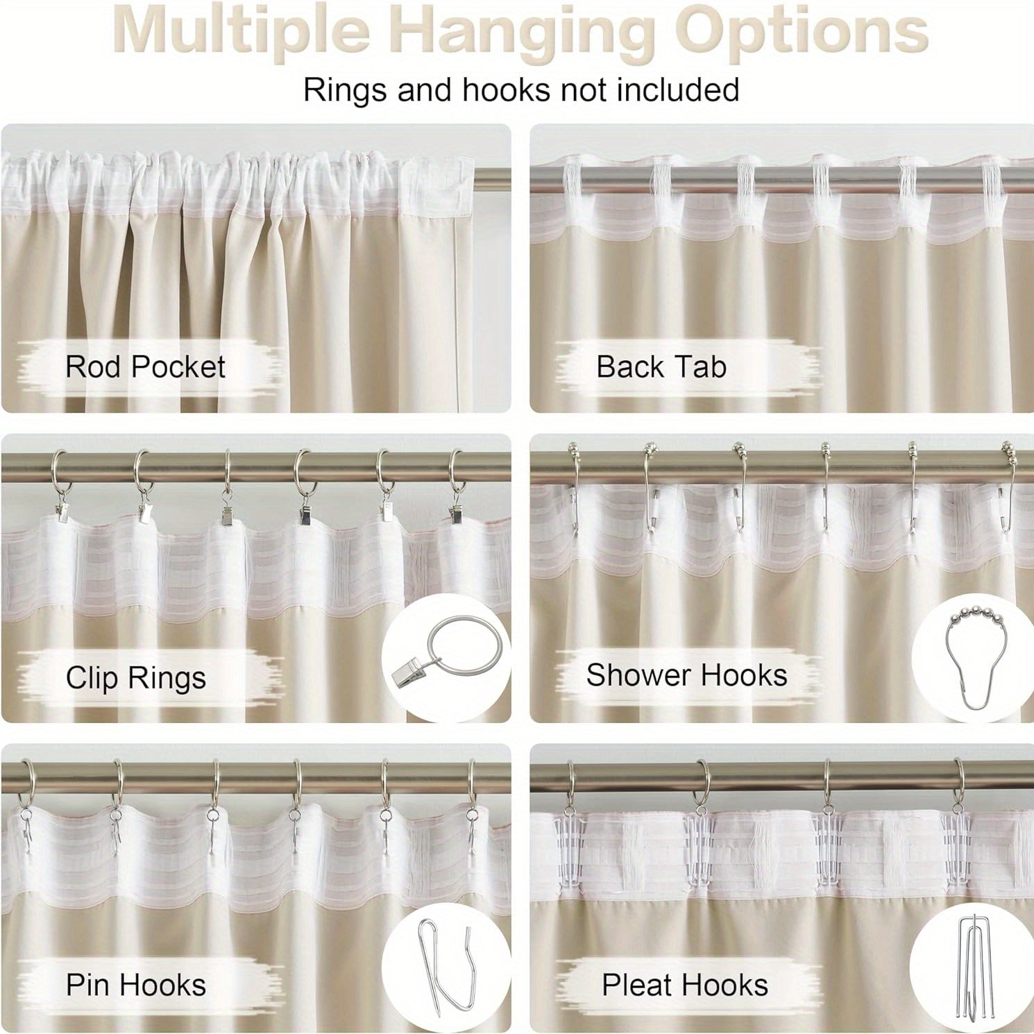 Cream and Black Thermal Insulated Blackout Curtains with Two Panels