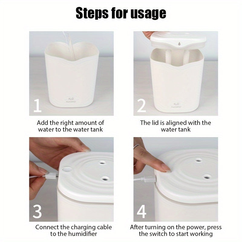 Портативный ультразвуковой увлажнитель с USB, двойной туман, тихая работа, аромотерапия, ночник на 7 цветов, автоматическое отключение для дома и путешествий.