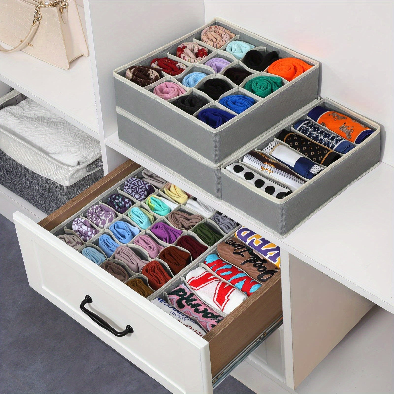 Large Capacity Closet Organizer for Bras Underwear Socks with Foldable Fabric Drawer