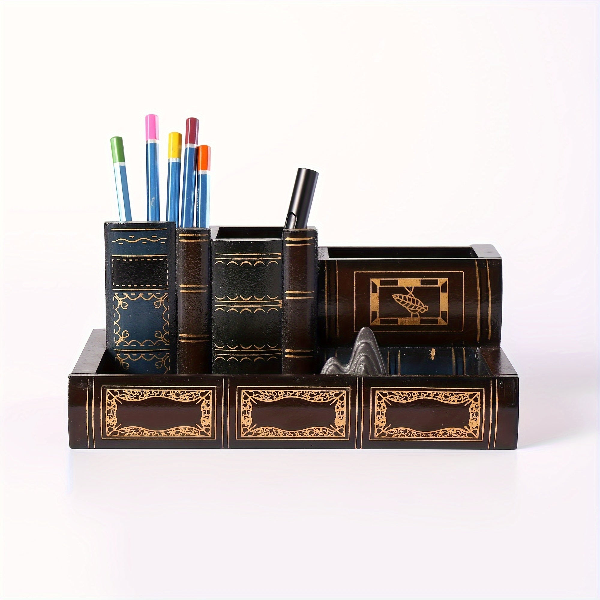 Book-Shaped Pen Holder Desktop Organizer with Storage for Office and Home