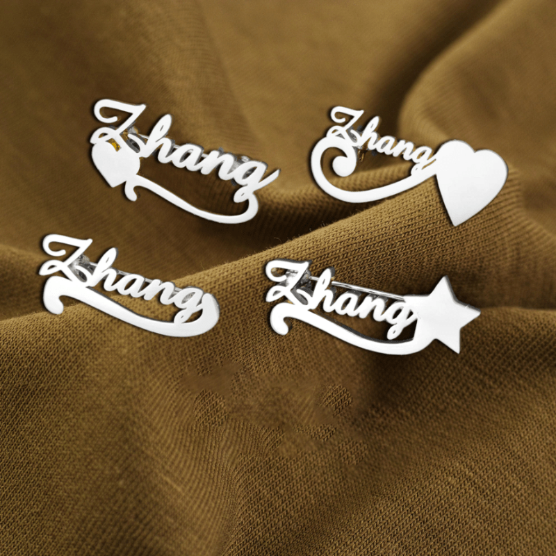 Stainless Steel Custom Name Brooch for Women Men Gift for Mom Dad Bridesmaid