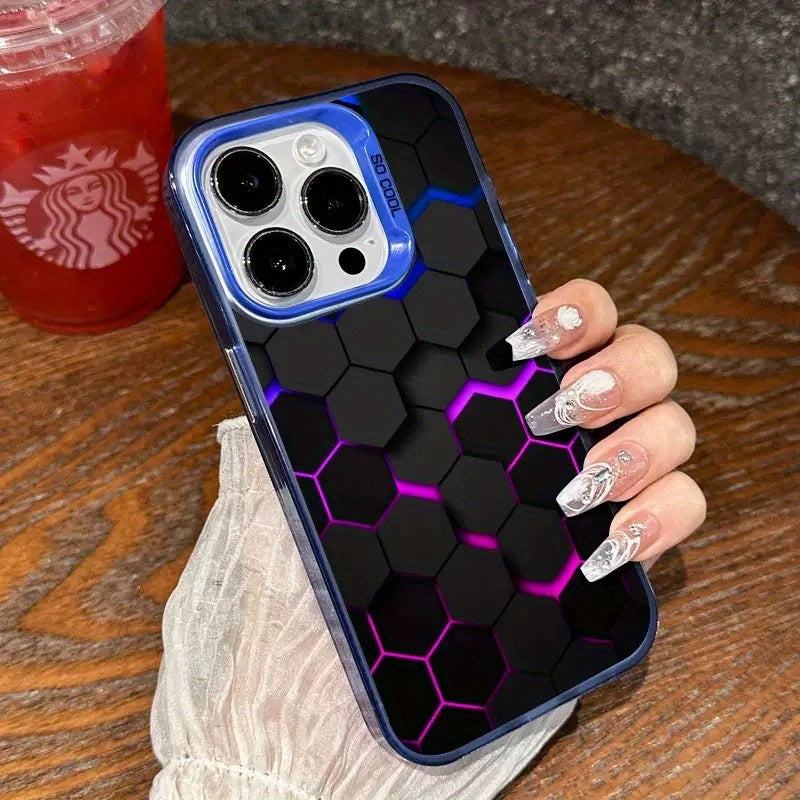 Matte Silvery Honeycomb Phone Case for iPhone Models 7 to 15 Acrylic