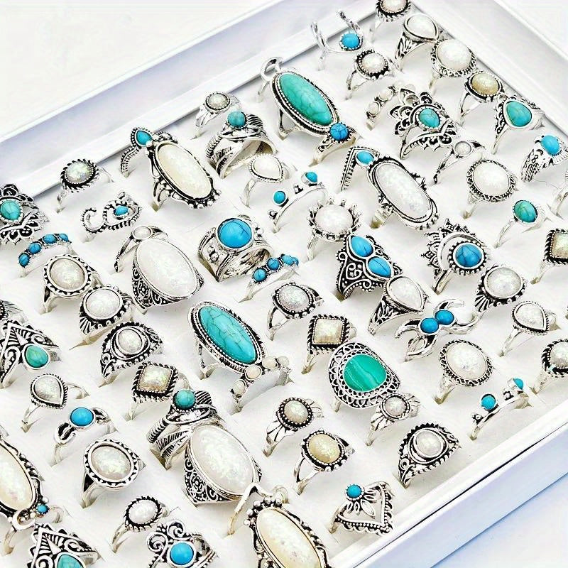 35 ta Vintage Bohem opal uzuklar to'plami ayollar uchun - Turli etnik dizaynlar, barmoq uzuklari to'plami, zargarlik partiyasi sovg'asi ulgurji