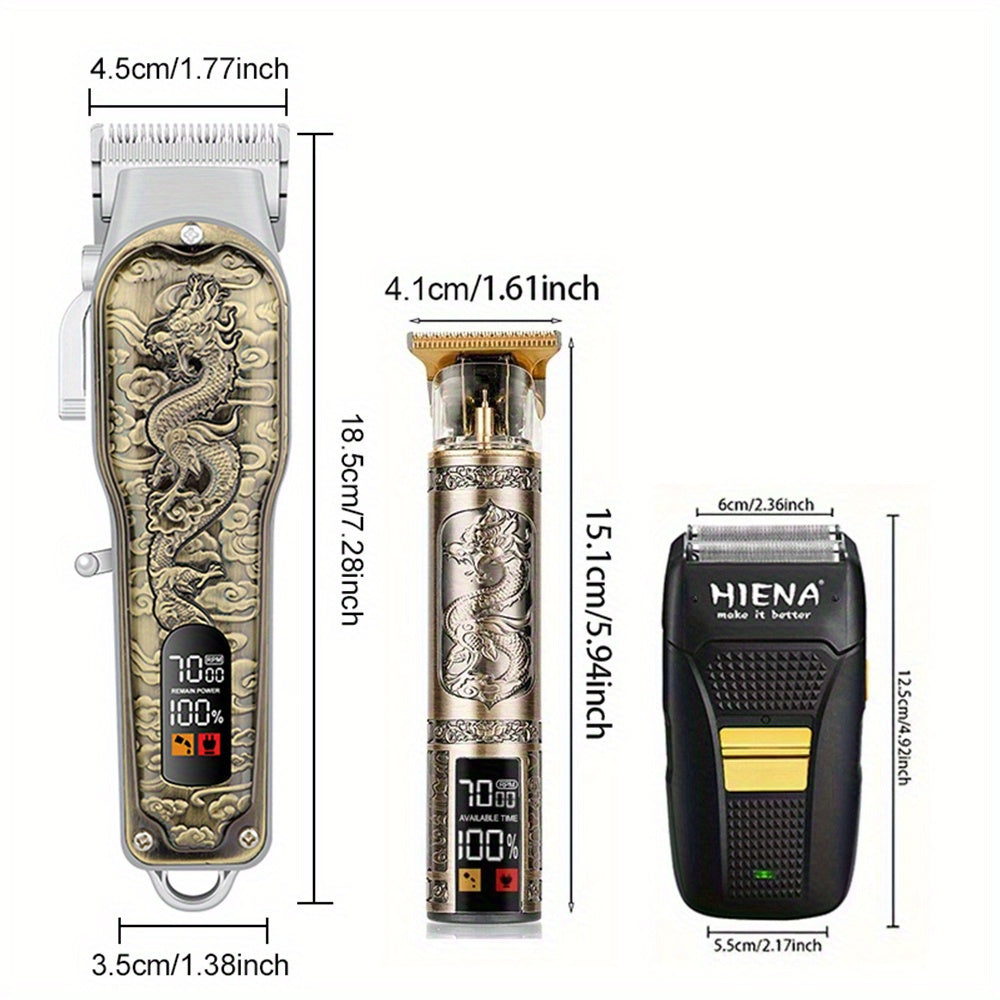 3-piece Hair Clippers Kit for Men Barber Trimmer LED Display Grooming Gift