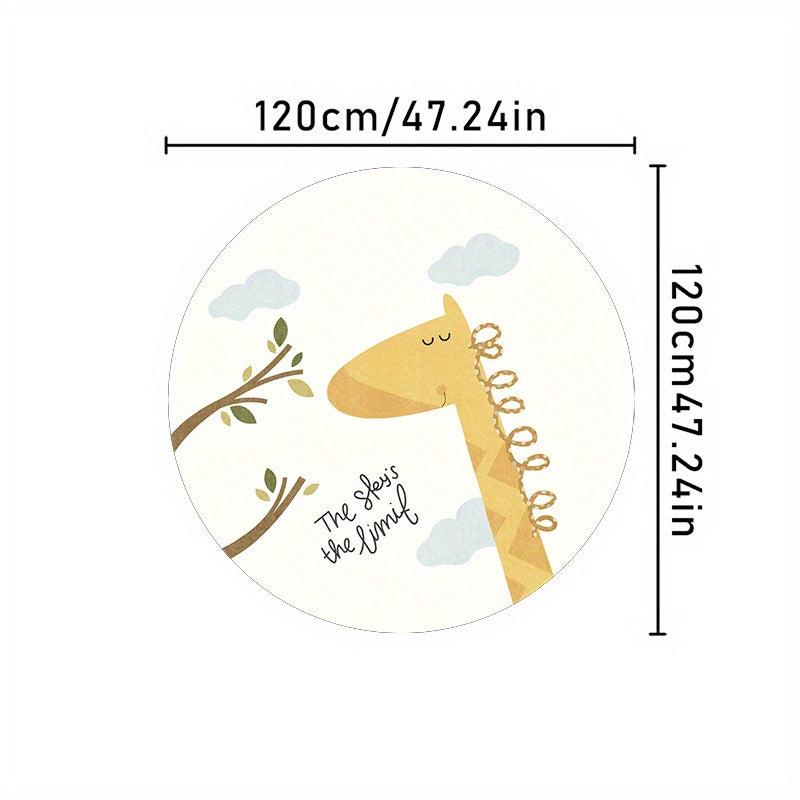 Yoqimli multfilm hayvonlar naqshli dumaloq gilam, sirpanchiq bo'lmagan, yumshoq gilam, mehmonxona yoki yotoqxona uchun