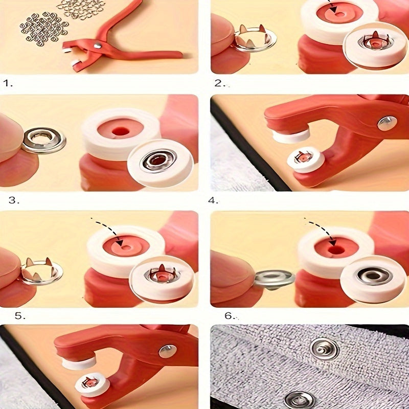 200 Button Accessories Set with Plastic Hand Pliers for Clothing and Quilt Making