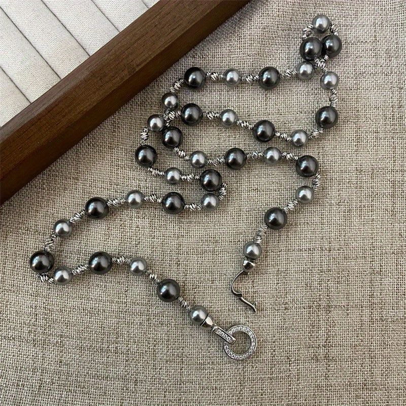 Zarif 925 Silver-Plated Qobiq Marvarid Bilaguzuk va Zanjir To'plami - Ayollar uchun Nafis Tahitian Ilhomlangan Sviter Zanjir Zargarlik Buyumlari, Har kuni kiyish va sovg'a berish uchun mukammal - Maxsus Yuqori Sifatli Sviter Zanjir Aksessuar