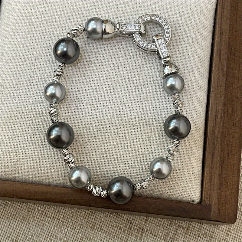 Zarif 925 Silver-Plated Qobiq Marvarid Bilaguzuk va Zanjir To'plami - Ayollar uchun Nafis Tahitian Ilhomlangan Sviter Zanjir Zargarlik Buyumlari, Har kuni kiyish va sovg'a berish uchun mukammal - Maxsus Yuqori Sifatli Sviter Zanjir Aksessuar