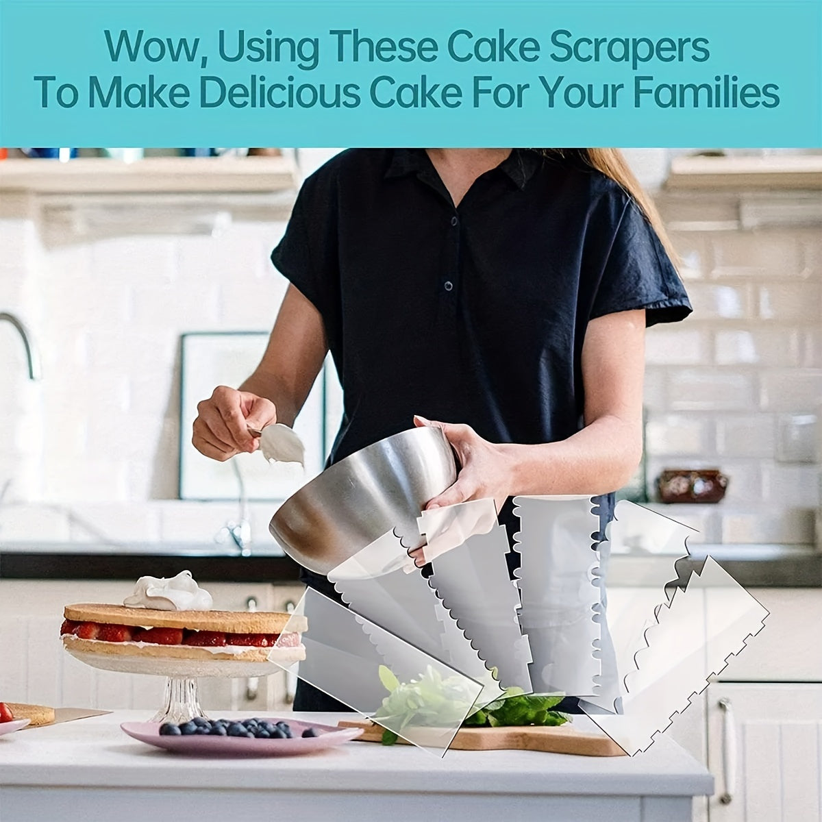 Set of 6 Acrylic Cake Scrapers for Smoothing and Shaping Baked Goods