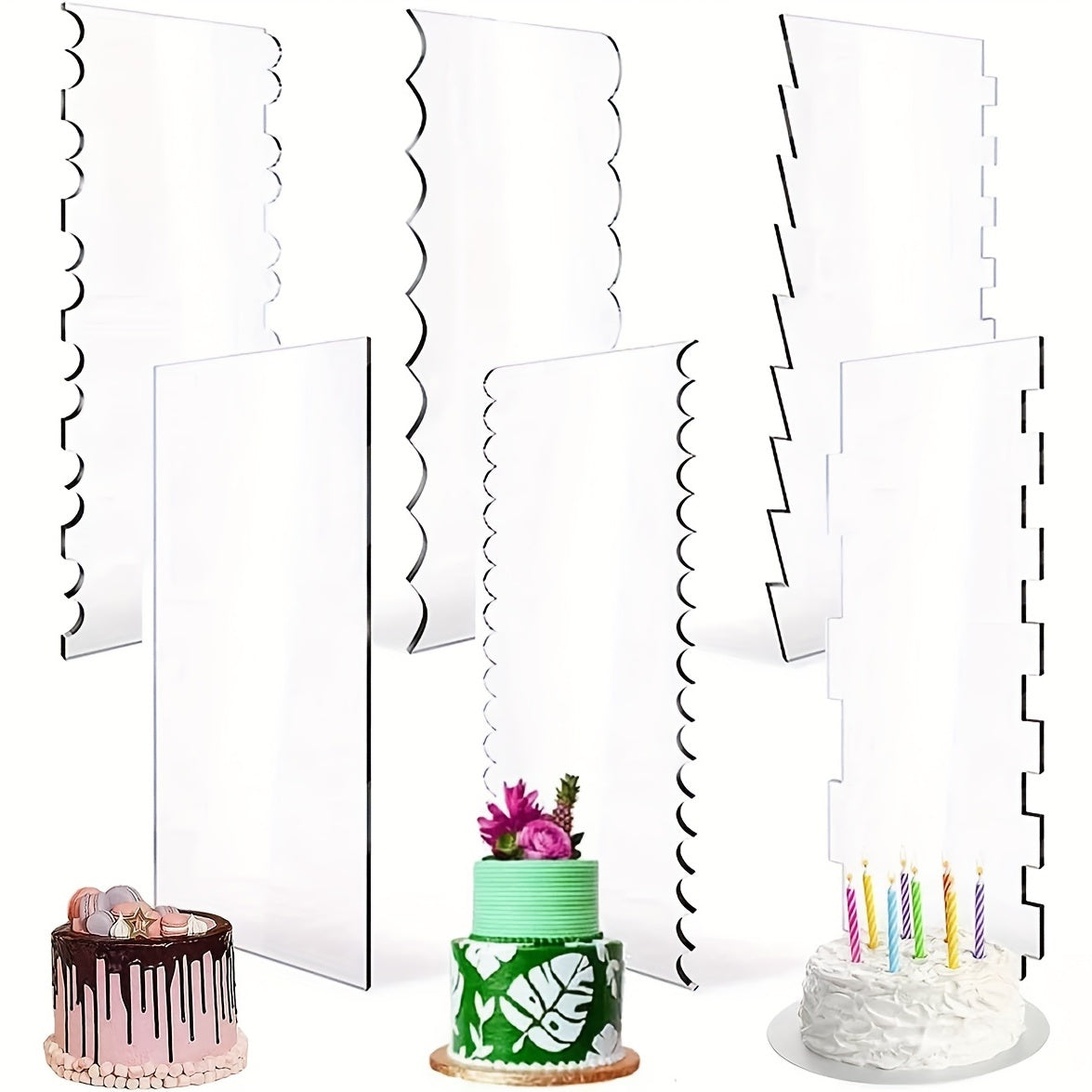 Set of 6 Acrylic Cake Scrapers for Smoothing and Shaping Baked Goods