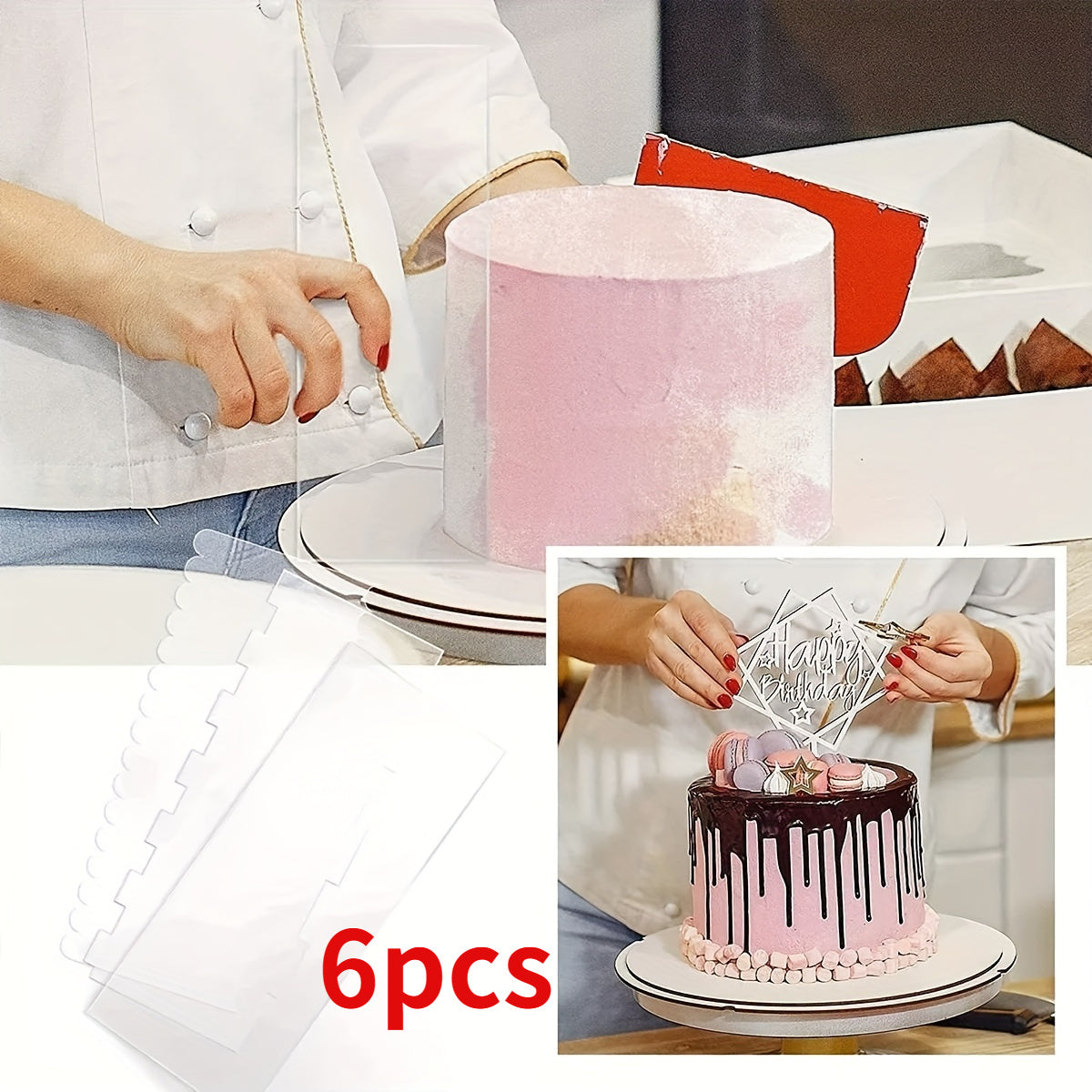 Set of 6 Acrylic Cake Scrapers for Smoothing and Shaping Baked Goods