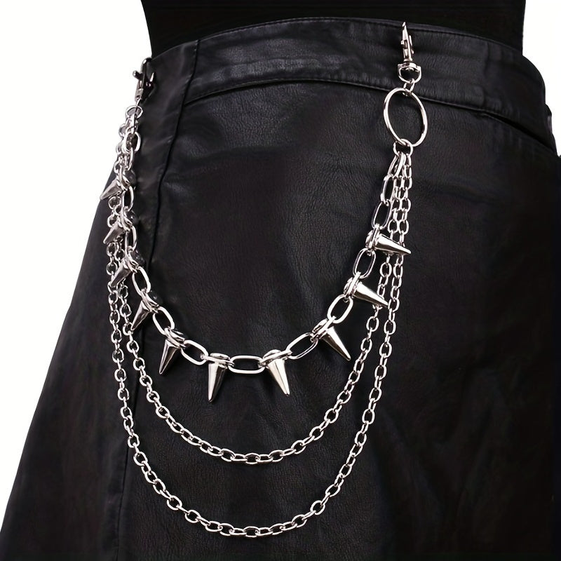 Men's Punk-Inspired Gold Geometric Double-Layer Pants Chain with Rivets for Stage Performance