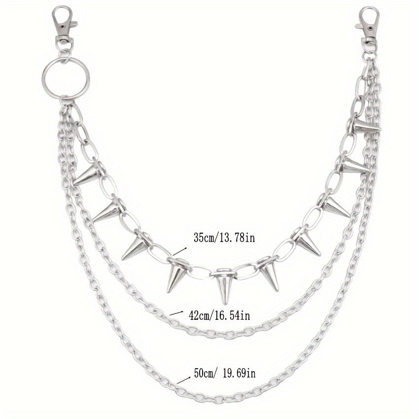 Erkaklar uchun Punk-ilhomlangan oltin geometrik ikki qatlamli shim zanjiri, rivetlar bilan, sahna chiqishlari uchun