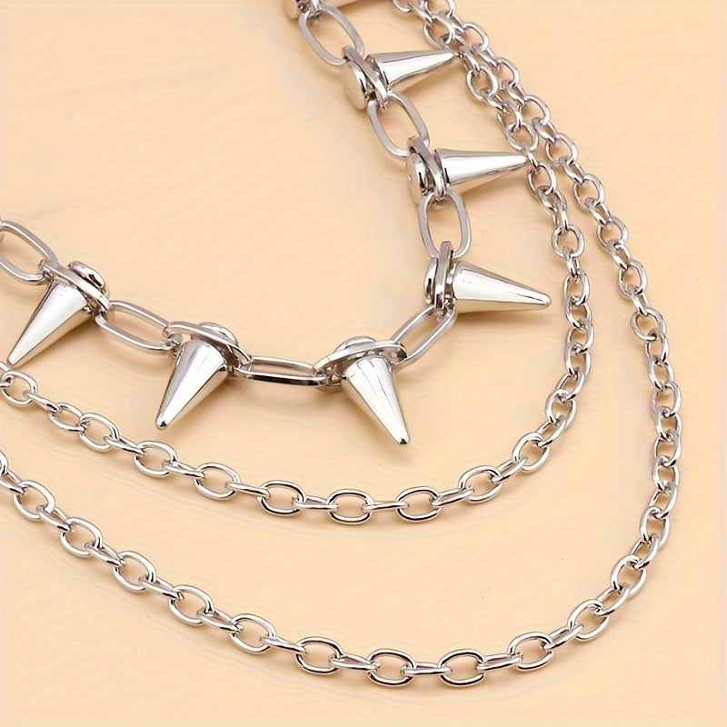 Erkaklar uchun Punk-ilhomlangan oltin geometrik ikki qatlamli shim zanjiri, rivetlar bilan, sahna chiqishlari uchun