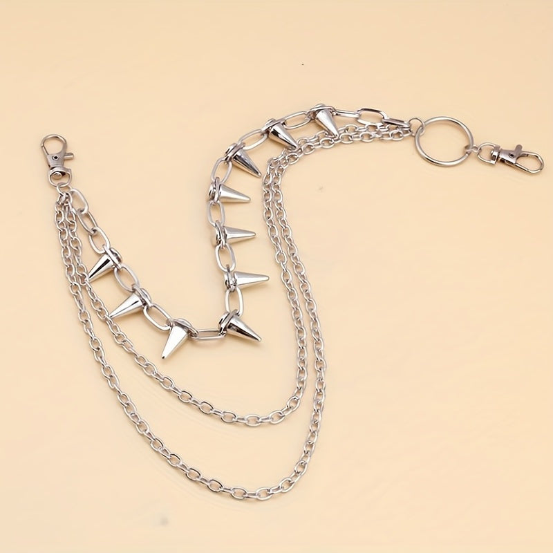 Erkaklar uchun Punk-ilhomlangan oltin geometrik ikki qatlamli shim zanjiri, rivetlar bilan, sahna chiqishlari uchun