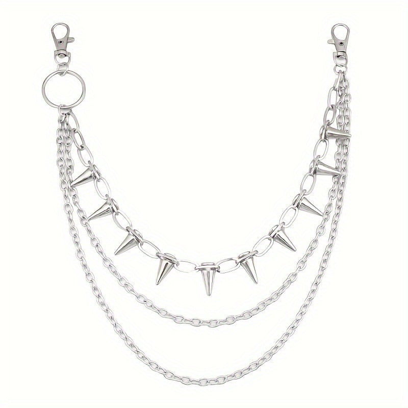 Erkaklar uchun Punk-ilhomlangan oltin geometrik ikki qatlamli shim zanjiri, rivetlar bilan, sahna chiqishlari uchun