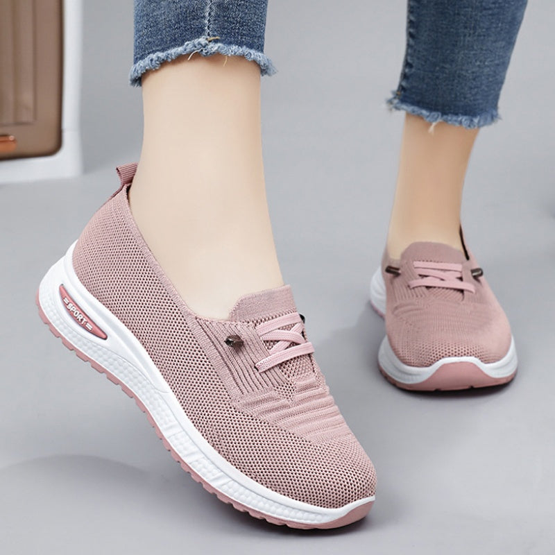 Ayollar uchun nafas oladigan tikuvsiz sport poyabzali, kundalik, bog‘lamli, tashqi foydalanish uchun oyoq kiyimlari