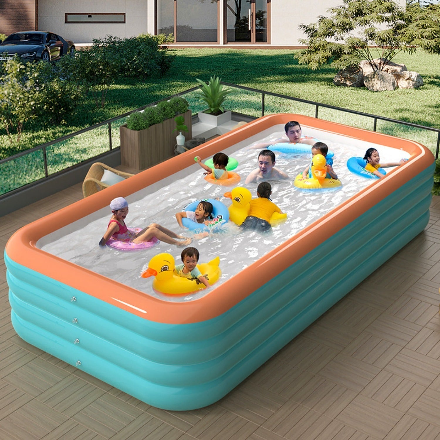 Large Inflatable Family Pool PVC Outdoor Water Pool with Multiple Components