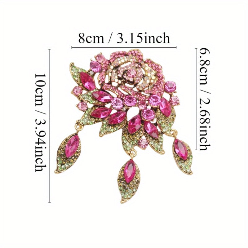 Green Rose Women's Rhinestone Brooch Pin with Stylish Design