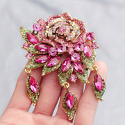 Green Rose Women's Rhinestone Brooch Pin with Stylish Design